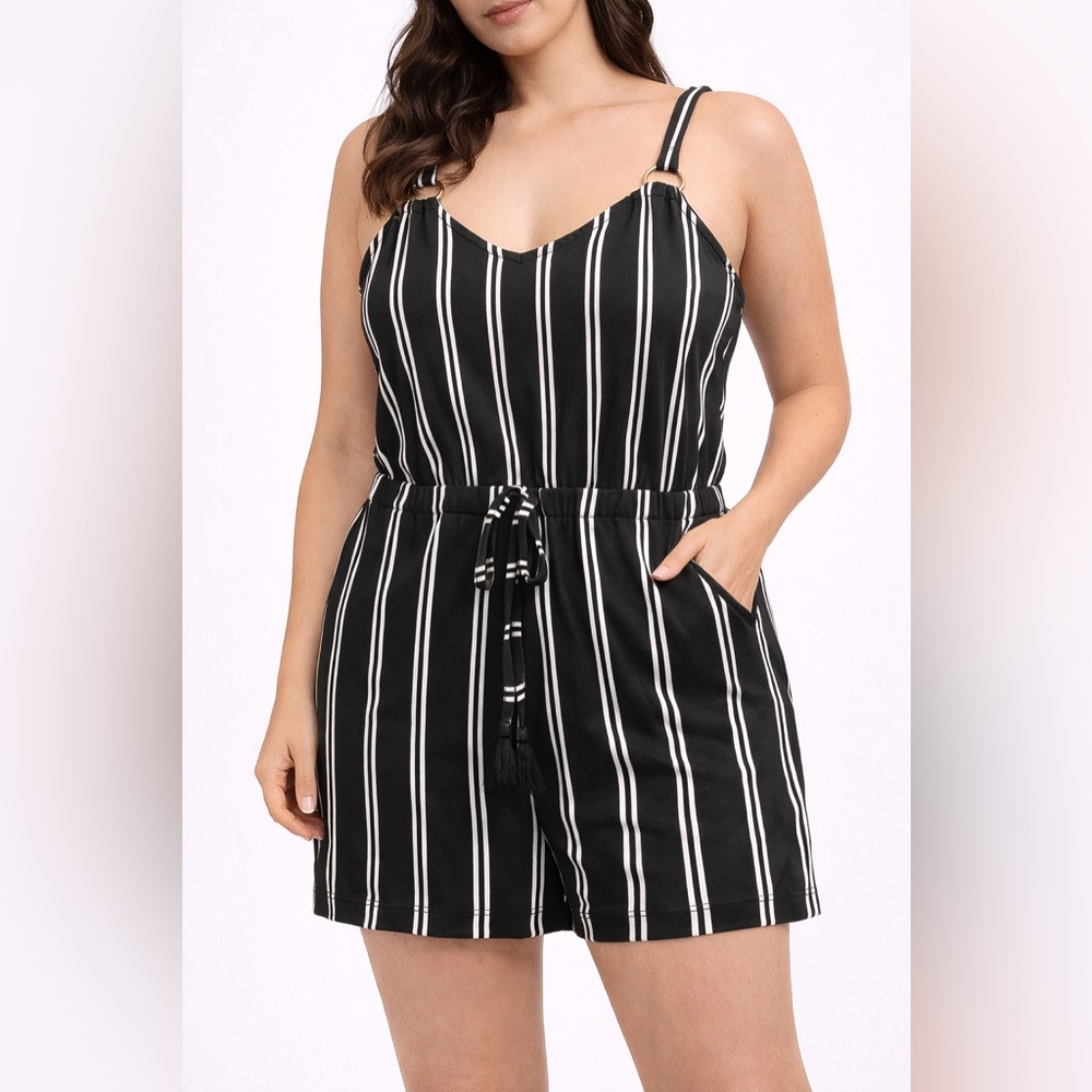 Derek Heart Black & White Vertical Stripe Romper
